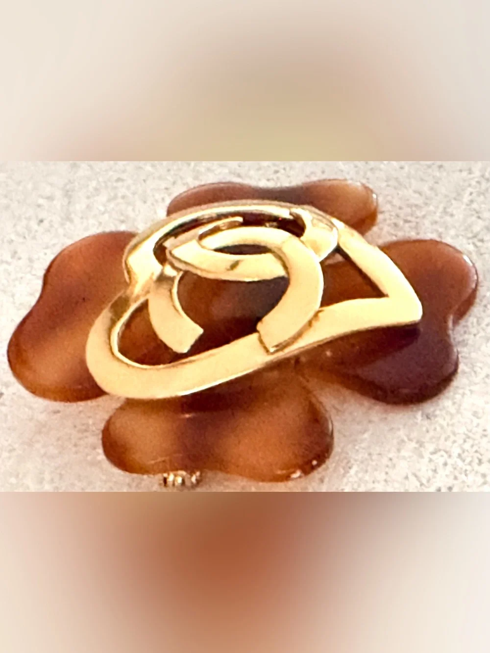 CHANEL Vintage 1994 94P Tortoiseshell Heart CC Clover Brooch